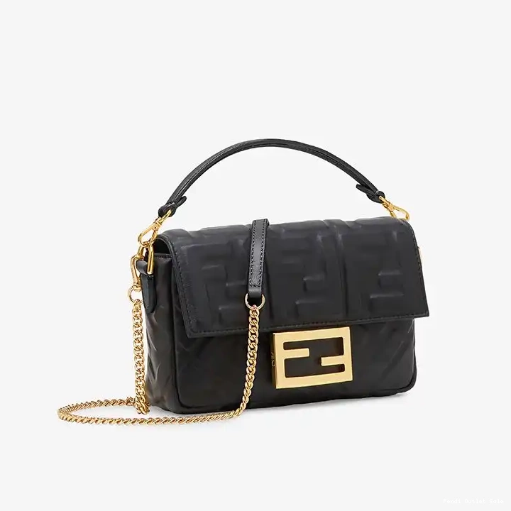 Cheap Mini Bag Motif Leather Black Baguette FF Fendi In Nappa 0526